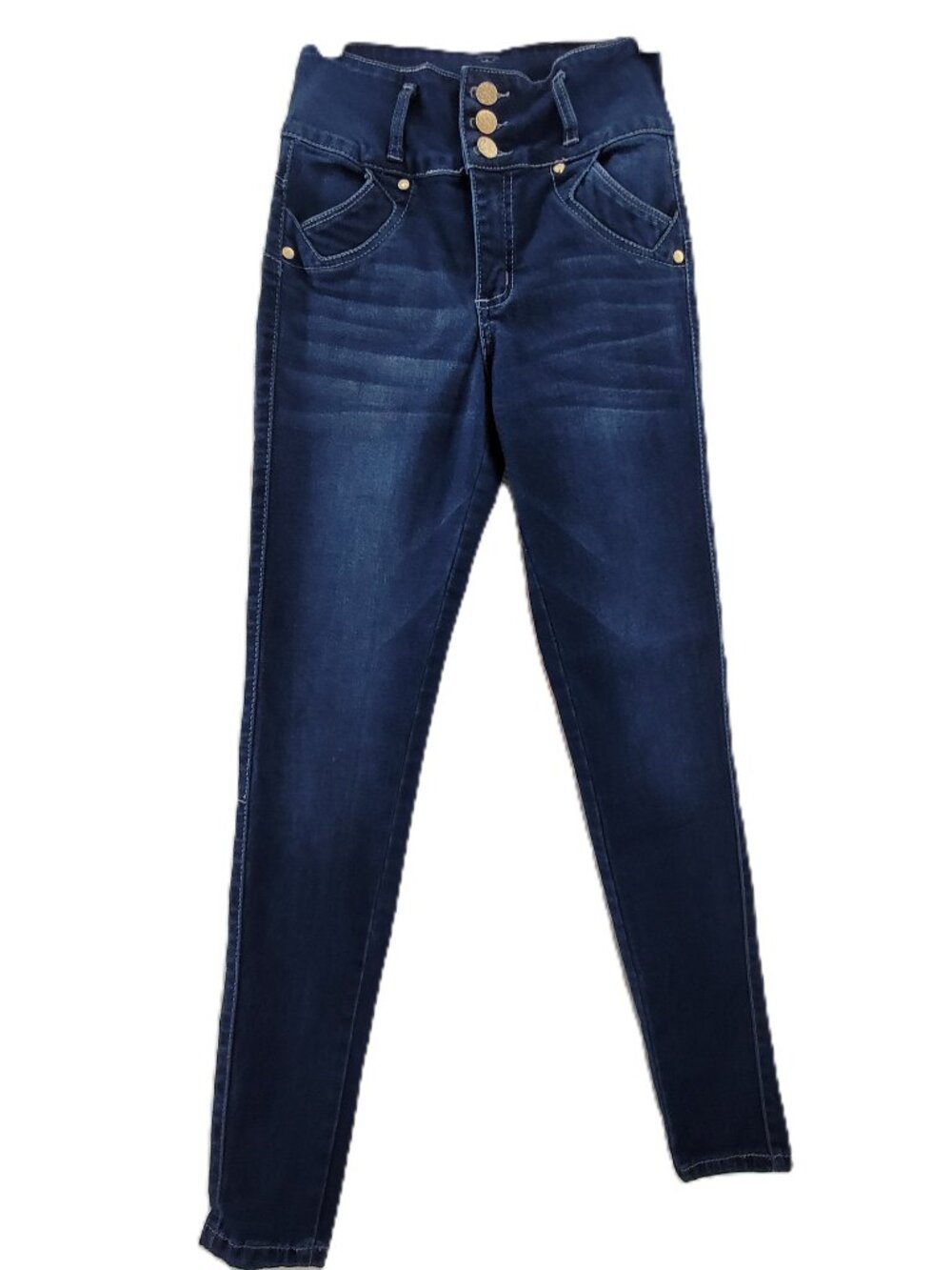 Cutie Pie Jeans Women's 3 Blue Stretch Denim Slim Skinny Gold Buttons